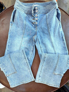 Chelsea & Violet Wide Leg Cargo Jeans Blue Waist 25 Like New